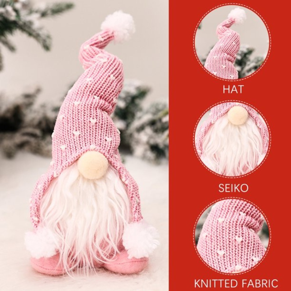 New Handmade Cute Pink White Home Decor Linen Polyester Gnome Elf Doll Figurine - Picture 11 of 14